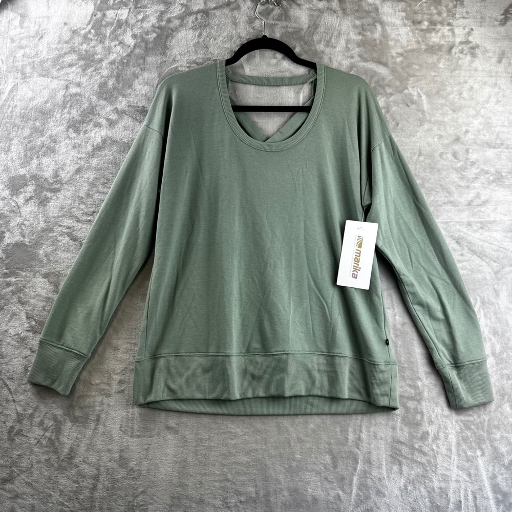NWT Marika Sweatshirt Women Medium Green Open Back Strappy Active Top (1781)